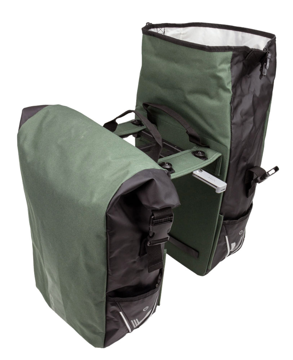 Dubbele-Fietstas-XLC-V-Light-Rolltop-MIK-BA-S107-Groen-Zwart-48-56L Dubbele-Fietstas-XLC-V-Light-Rolltop-MIK-BA-S107-Groen-Zwart-48-56L